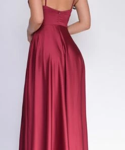Emprada Dresses Peighton Burgundy Red Double Slit Satin Gown