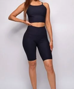 Emprada Move Well Black Ribbed Sports Bra & High Waist Shorts Set
