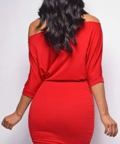 Emprada Dresses Lena Red Ruched Off Shoulder Mini Dress