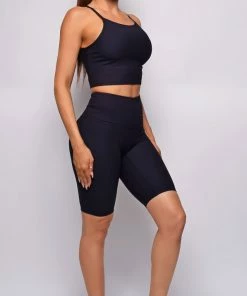 Emprada Move Well Black Ribbed Sports Bra & High Waist Shorts Set