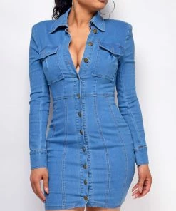 Emprada Rosable Light Blue Denim Dress