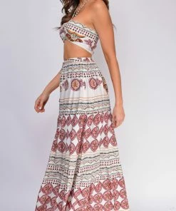 Emprada Dresses Palm Springs White Boho Print Top And Skirt Set