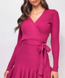 Emprada Lane Magenta Purple Ribbed Dress