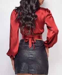 Emprada Eleni Black Snake PU Leather Skirt