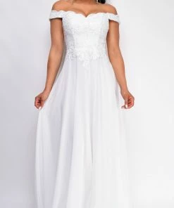 Emprada Fae Off White Shoulder Lace Detail Bridal Gown Dress