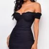 Emprada Penney Black Off Shoulder Ruched Dress Dresses