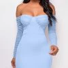 Emprada Dresses Yasna Blue Mesh Ruched Sleeve Dress