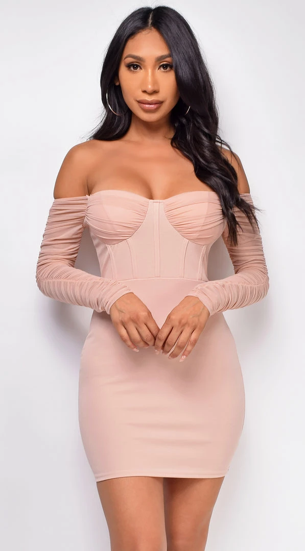 Emprada Dresses Yasna Pink Mesh Ruched Sleeve Dress 1 Emprada Dresses Yasna Pink Mesh Ruched Sleeve Dress