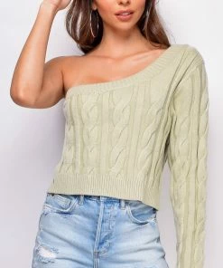 Emprada Tops Harley Sage Green One Shoulder Sweater Top