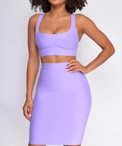 Emprada Dresses Milly Lavender Purple Bandage Top And Skirt Set