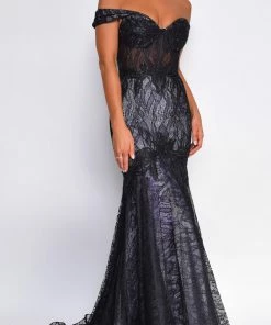 Emprada Dresses Floriana Black Lilac Off Shoulder Mermaid Lace Gown 5 Emprada Dresses Floriana Black Lilac Off Shoulder Mermaid Lace Gown