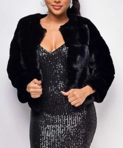 Emprada Tamar Black Faux Fur Coat Outerwear