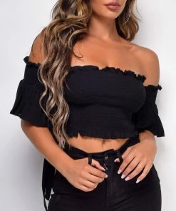 Emprada Waiting For You Black Smocked Off Shoulder Top Tops 6 Emprada Waiting For You Black Smocked Off Shoulder Top Tops