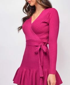 Emprada Lane Magenta Purple Ribbed Dress