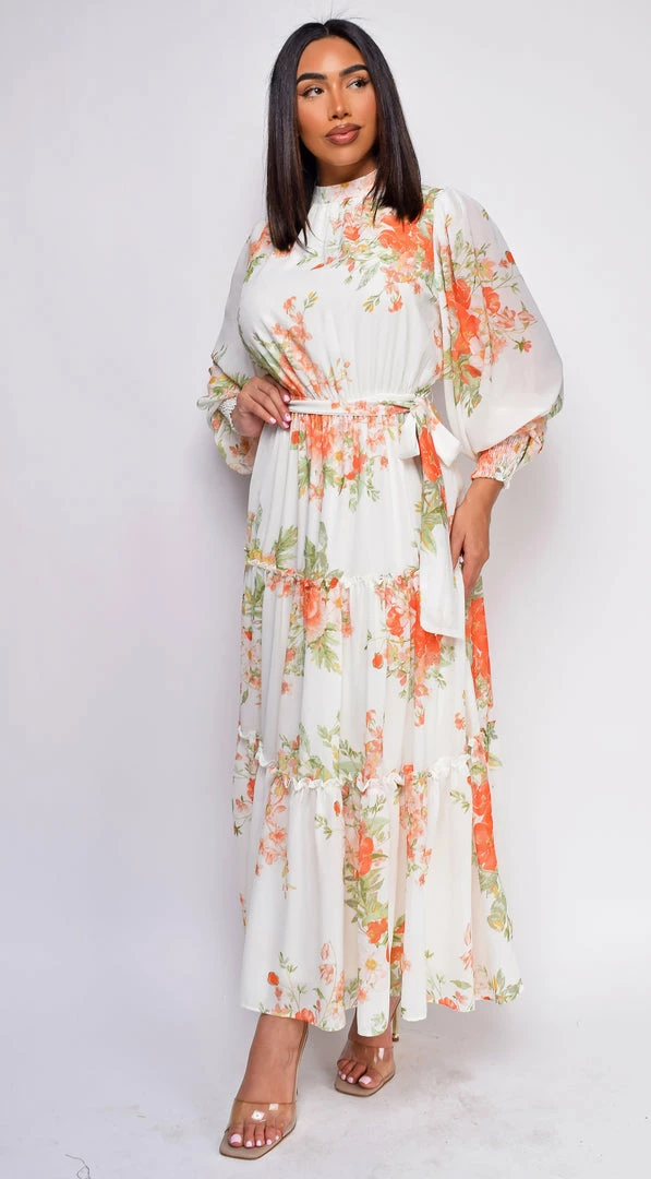 Emprada Valencia White Orange Floral Maxi Dress 2 Emprada Valencia White Orange Floral Maxi Dress