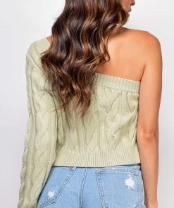 Emprada Tops Harley Sage Green One Shoulder Sweater Top