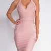 Emprada Jeaneen Mauve Pink Halter Bandage Dress Dresses