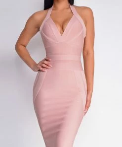 Emprada Jeaneen Mauve Pink Halter Bandage Dress Dresses