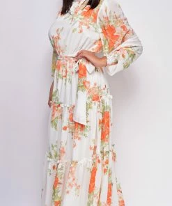 Emprada Valencia White Orange Floral Maxi Dress 6 Emprada Valencia White Orange Floral Maxi Dress