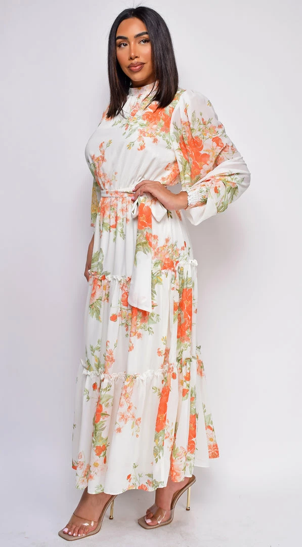 Emprada Valencia White Orange Floral Maxi Dress 3 Emprada Valencia White Orange Floral Maxi Dress