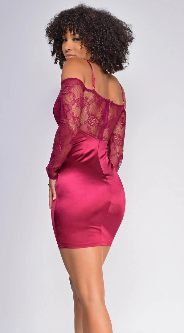 Emprada Thalia Burgundy Red Ruffled Off Shoulder Satin Lace Dress 2 Emprada Thalia Burgundy Red Ruffled Off Shoulder Satin Lace Dress