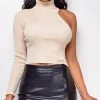 Emprada Laura Beige High Neck One Shoulder Top Tops