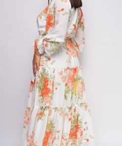 Emprada Valencia White Orange Floral Maxi Dress 7 Emprada Valencia White Orange Floral Maxi Dress
