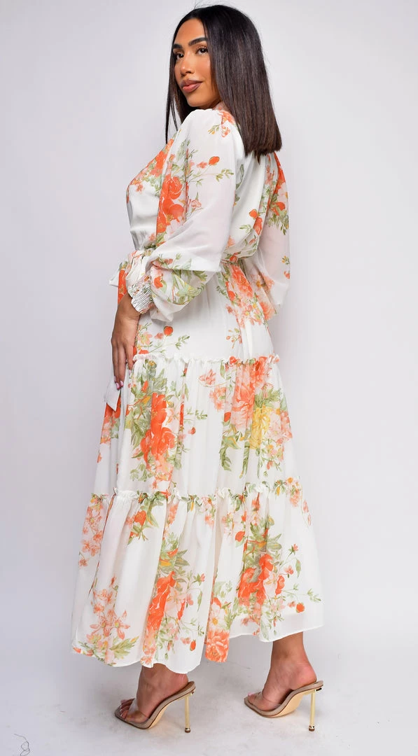 Emprada Valencia White Orange Floral Maxi Dress 4 Emprada Valencia White Orange Floral Maxi Dress