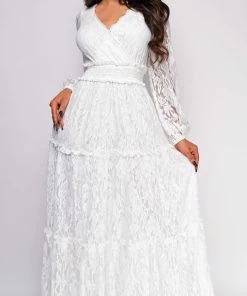 Emprada Havana White Surplice Neck Maxi Dress