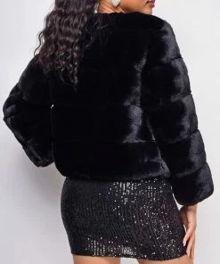Emprada Tamar Black Faux Fur Coat Outerwear