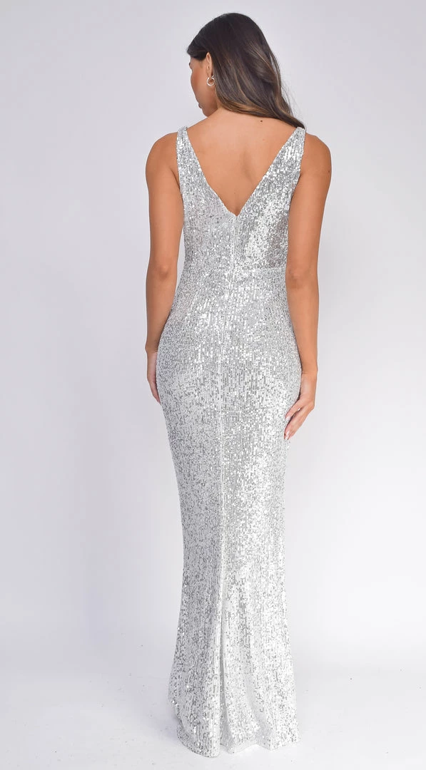 Emprada Cedella Silver V Neck Gown 2 Emprada Cedella Silver V Neck Gown