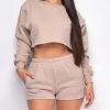 Emprada Cozy Up Beige High Waist Shorts & Crop Sweater Lounge Set