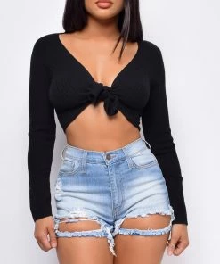 Emprada Gabriella Black Front Tie Top Tops