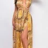 Emprada Metz Yellow Print Double Slit Maxi Dress Dresses