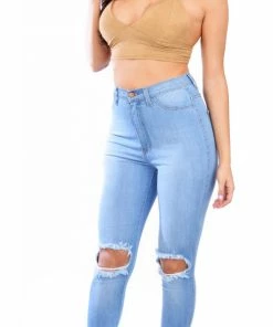 Emprada Knee Distressed High Waist Skinny Jeans