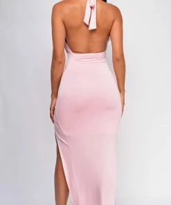 Emprada Hayes Pink Halter Cross Over Maxi Dress
