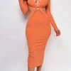 Emprada Brianna Orange Ring Cut Out Midi Dress