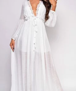 Emprada Dresses Pirae White Button Down Maxi Dress