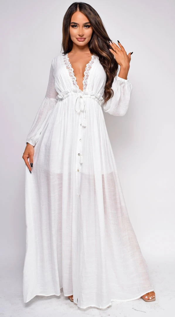 Emprada Dresses Pirae White Button Down Maxi Dress 2 Emprada Dresses Pirae White Button Down Maxi Dress