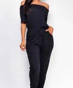 Emprada Downtown Black Off Shoulder Jumpsuit