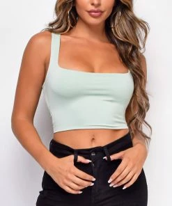 Emprada Tops Estee Green Square Neck Crop Top