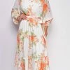 Emprada Valencia White Orange Floral Maxi Dress