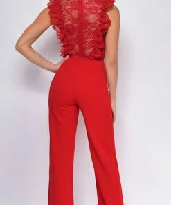 Emprada Vanna Red Crochet Flared Leg Jumpsuit Jumpsuits & Rompers