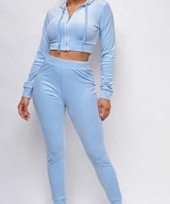 Emprada Simple Days Blue Velour Jacket And Jogger Set