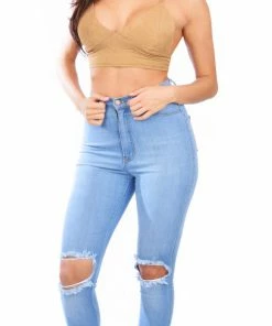 Emprada Knee Distressed High Waist Skinny Jeans