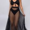 Emprada Palmaria Black Pleated Sheer Tulle Cover-up Skirt Swim