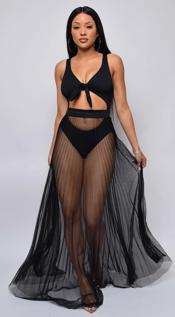 Emprada Palmaria Black Pleated Sheer Tulle Cover-up Skirt Swim 1 Emprada Palmaria Black Pleated Sheer Tulle Cover-up Skirt Swim