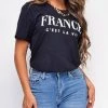 Emprada France C'est La Vie Black Graphic Tee Tops
