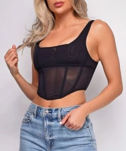 Emprada Janice Black Mesh Corset Top Tops