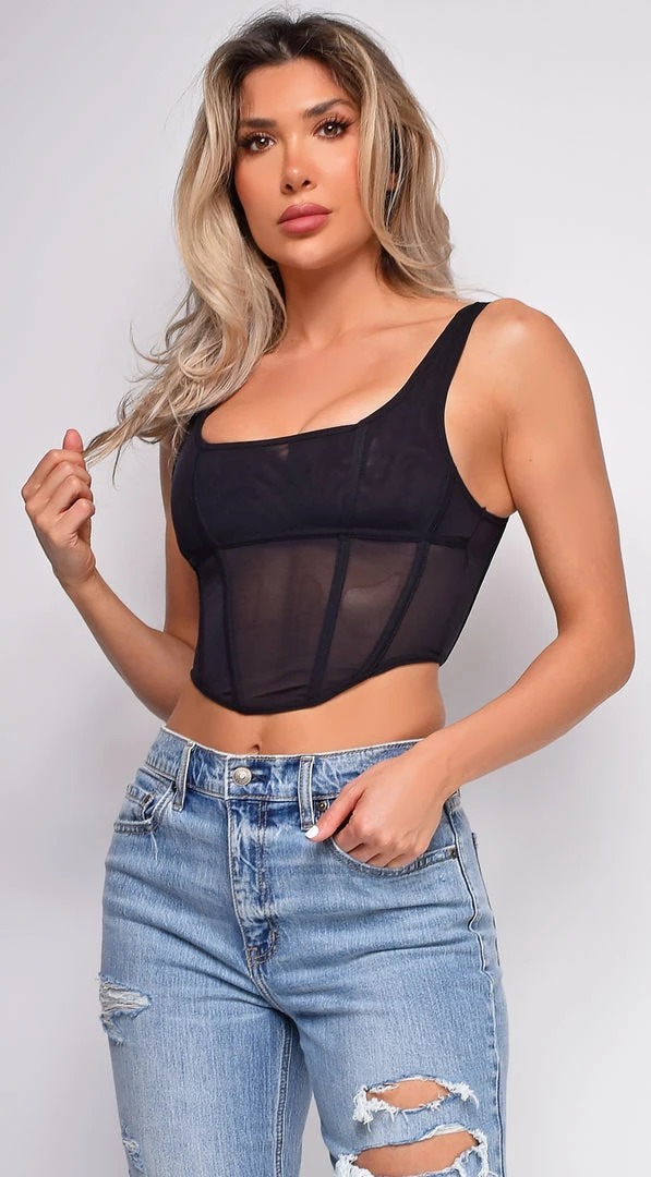 Emprada Janice Black Mesh Corset Top Tops 1 Emprada Janice Black Mesh Corset Top Tops